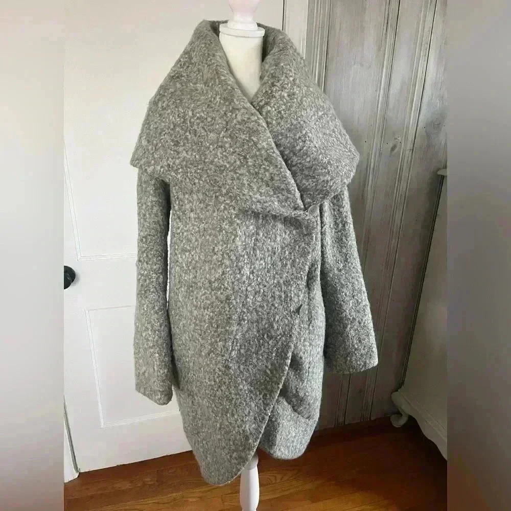 ZAC POSEN Wool Gray Open Blanket Cape Coat Pockets Minimalist Timeless Capsule|S - Picture 2 of 14